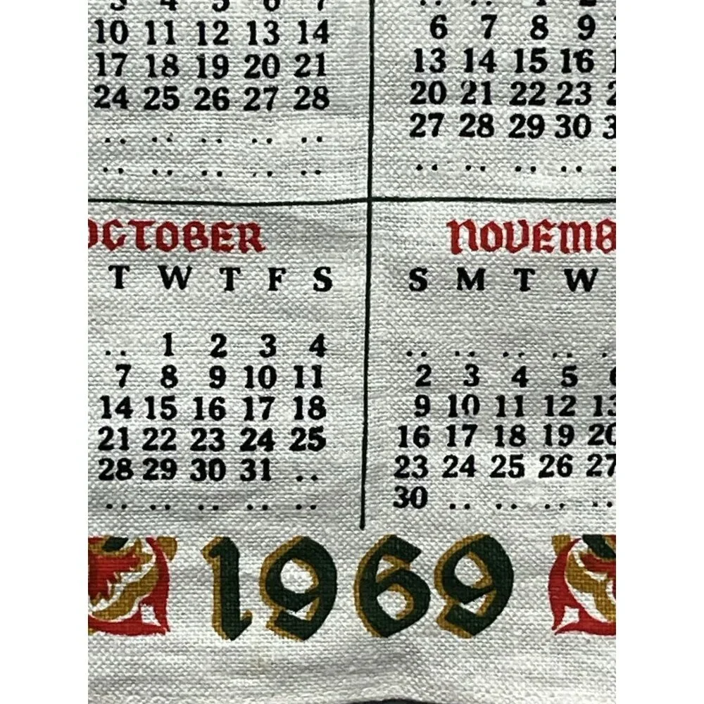 Vintage 1969 Linen Kitchen Towel Calendar The Lord’s Prayer 28” x 16.5”